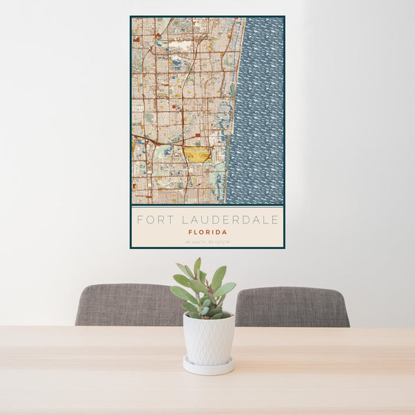 Fort Lauderdale - Florida Map Print in Woodblock