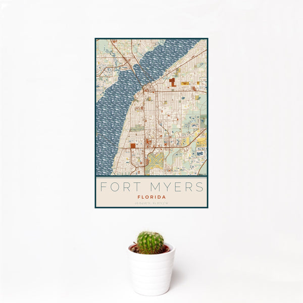 Fort Myers - Florida Map Print in Woodblock