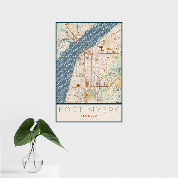 Fort Myers - Florida Map Print in Woodblock