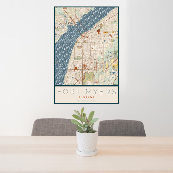 Fort Myers - Florida Map Print in Woodblock