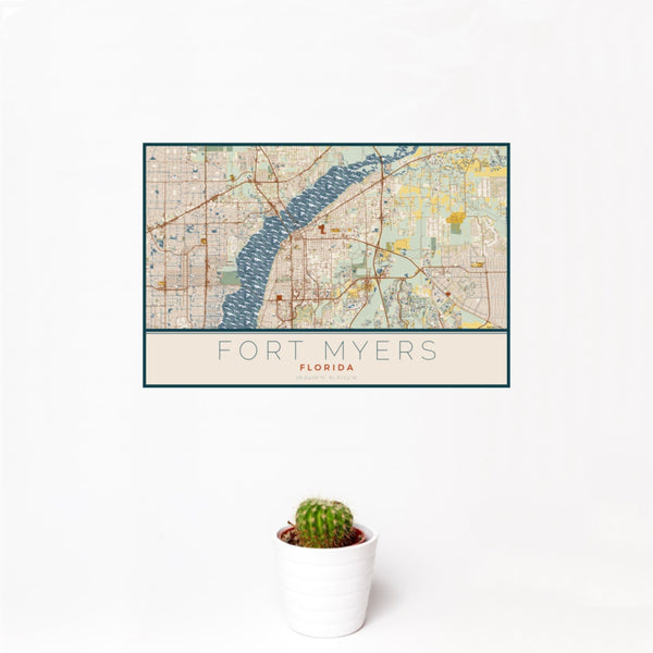 Fort Myers - Florida Map Print in Woodblock