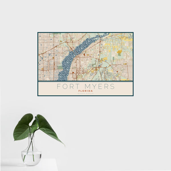 Fort Myers - Florida Map Print in Woodblock