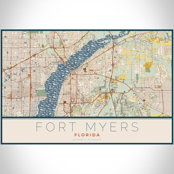 Fort Myers - Florida Map Print in Woodblock