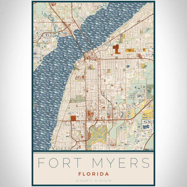 Fort Myers - Florida Map Print in Woodblock
