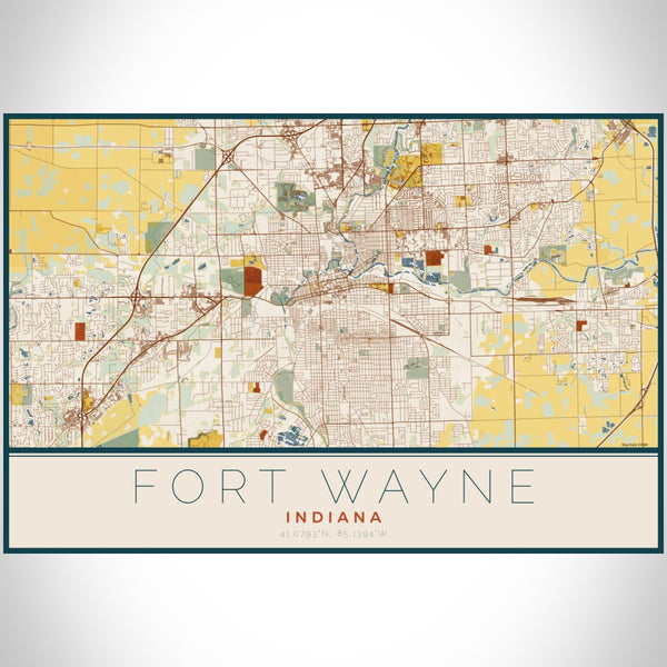 Fort Wayne - Indiana Map Print in Woodblock