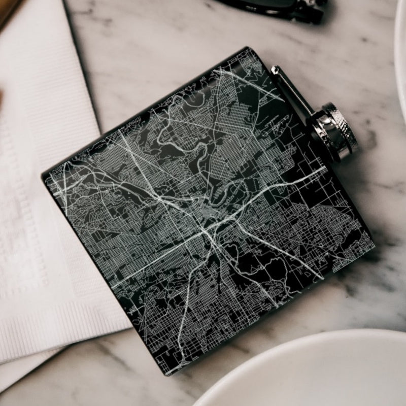 Fort Worth - Texas Map Hip Flask in Matte Black