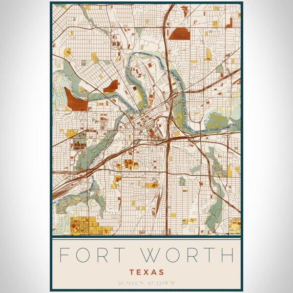 Fort Worth - Texas Map Print in Woodblock