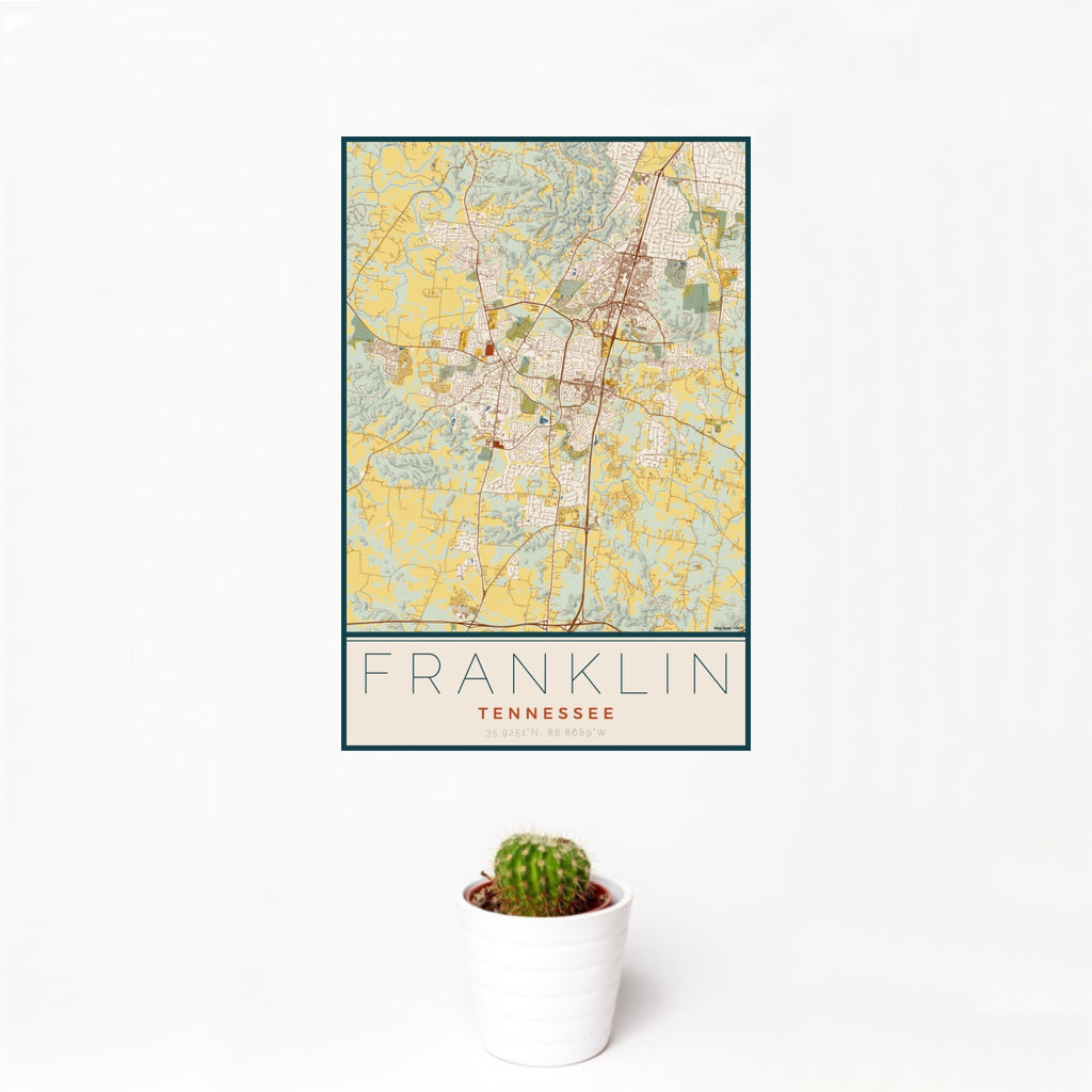 Franklin - Tennessee Map Print in Woodblock