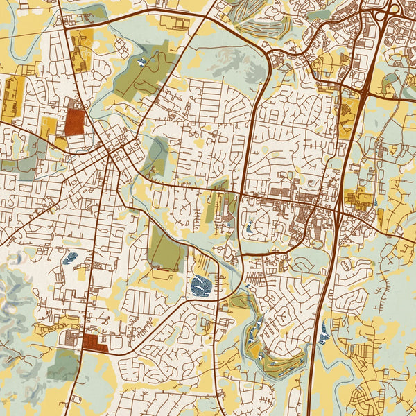 Franklin - Tennessee Map Print in Woodblock