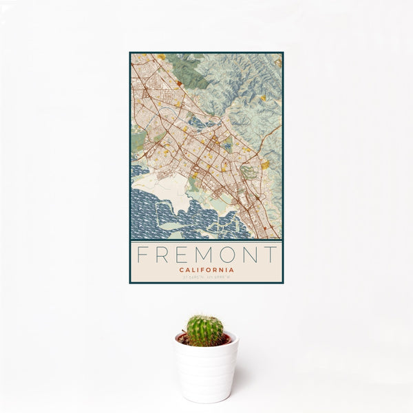Fremont - California Map Print in Woodblock