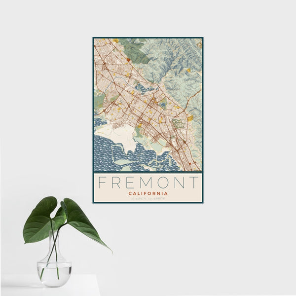 Fremont - California Map Print in Woodblock