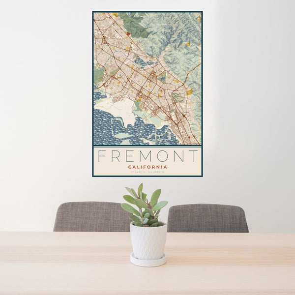Fremont - California Map Print in Woodblock