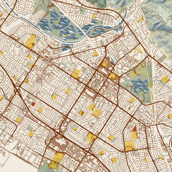 Fremont - California Map Print in Woodblock