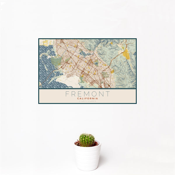 Fremont - California Map Print in Woodblock