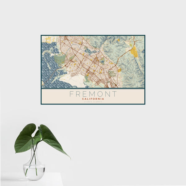 Fremont - California Map Print in Woodblock