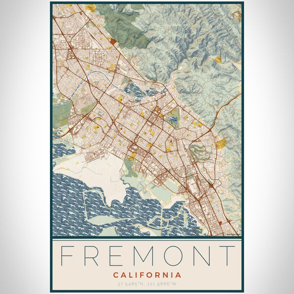 Fremont - California Map Print in Woodblock