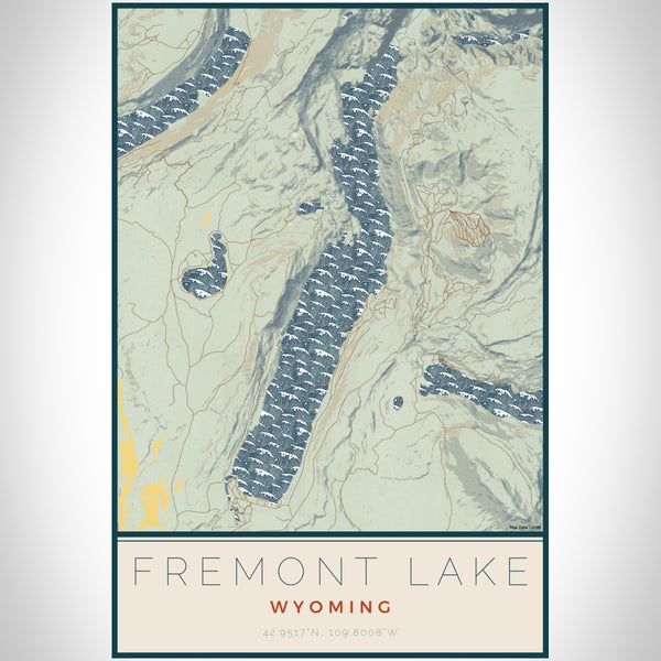 Fremont Lake Wyoming Map Print Portrait Orientation in Woodblock Style With Shaded Background