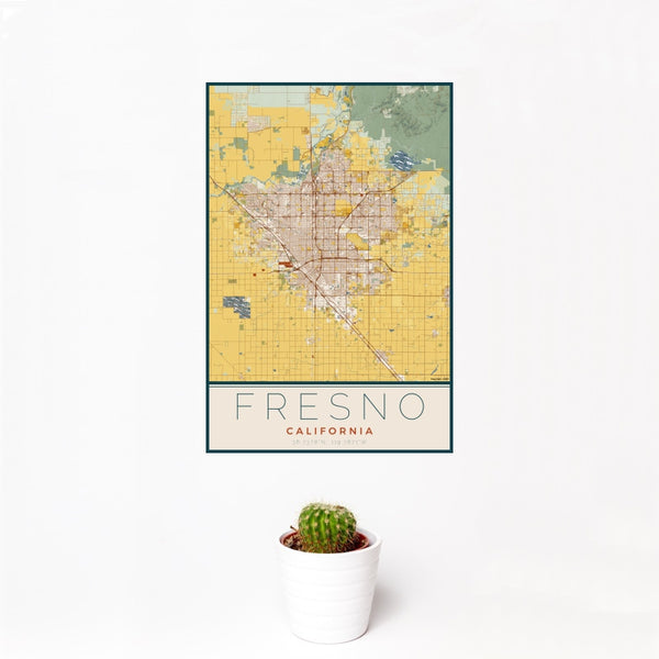 Fresno - California Map Print in Woodblock