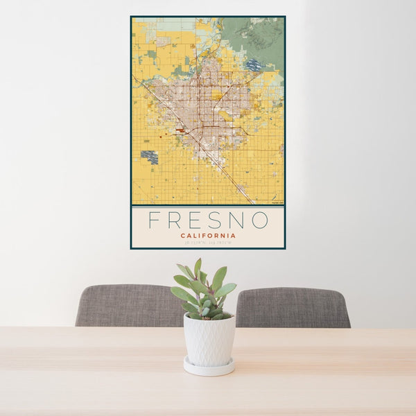 Fresno - California Map Print in Woodblock