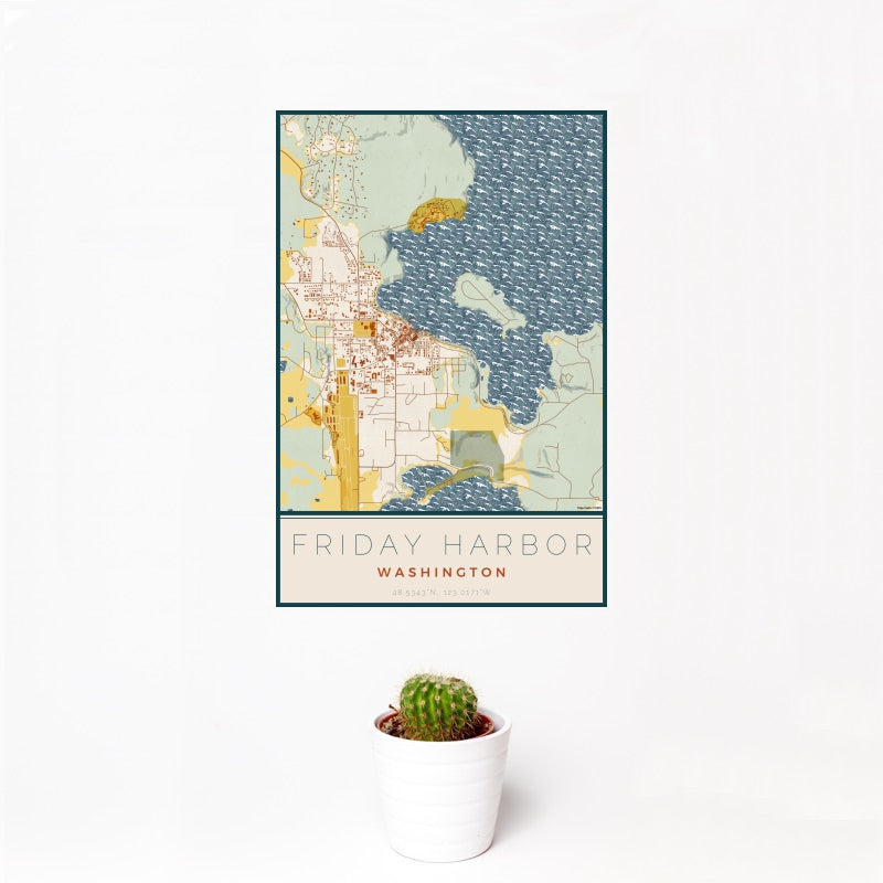 Friday Harbor - Washington Map Print in Woodblock