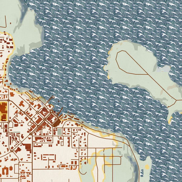 Friday Harbor - Washington Map Print in Woodblock