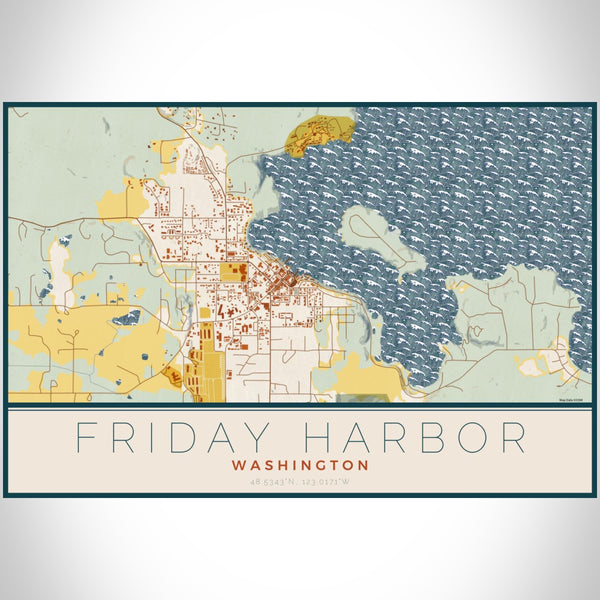 Friday Harbor - Washington Map Print in Woodblock