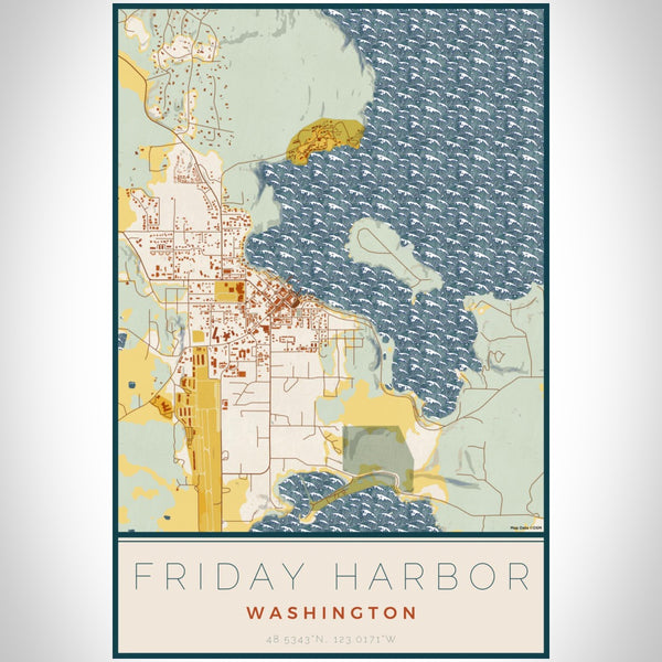 Friday Harbor - Washington Map Print in Woodblock