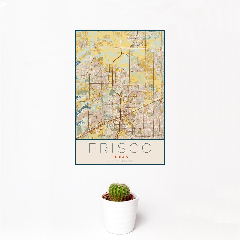 Frisco - Texas Map Print in Woodblock