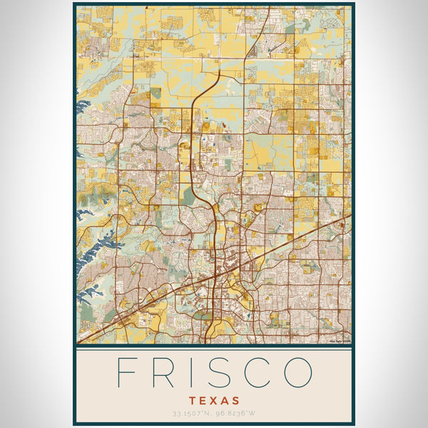 Frisco - Texas Map Print in Woodblock