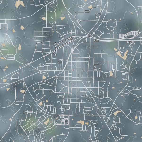 Fuquay-Varina North Carolina Map Print in Afternoon Style Zoomed In Close Up Showing Details