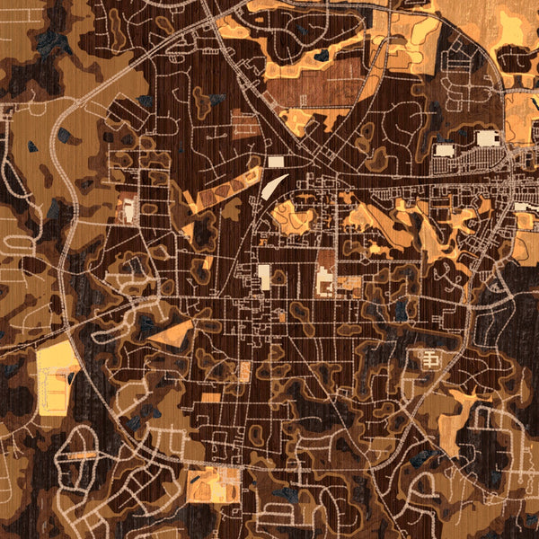 Fuquay-Varina North Carolina Map Print in Ember Style Zoomed In Close Up Showing Details