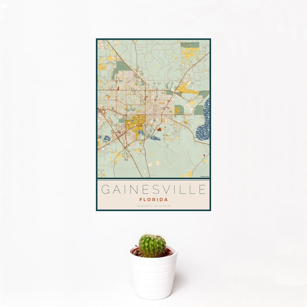 Gainesville - Florida Map Print in Woodblock