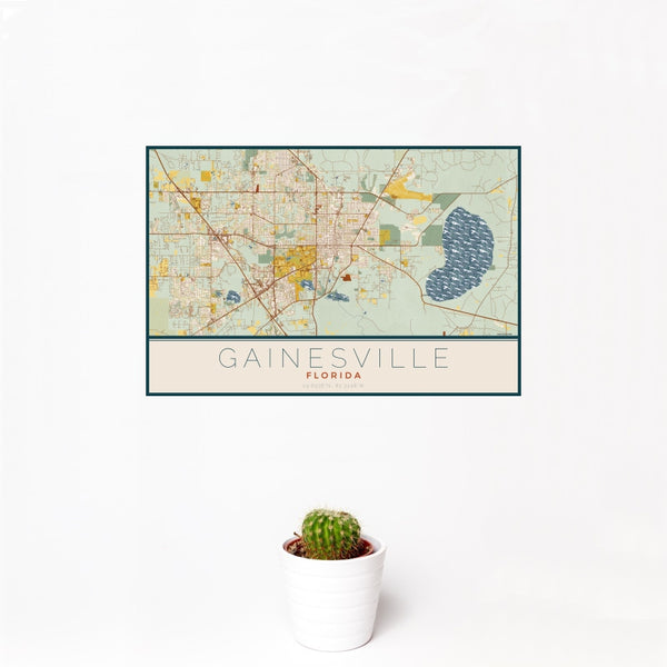 Gainesville - Florida Map Print in Woodblock