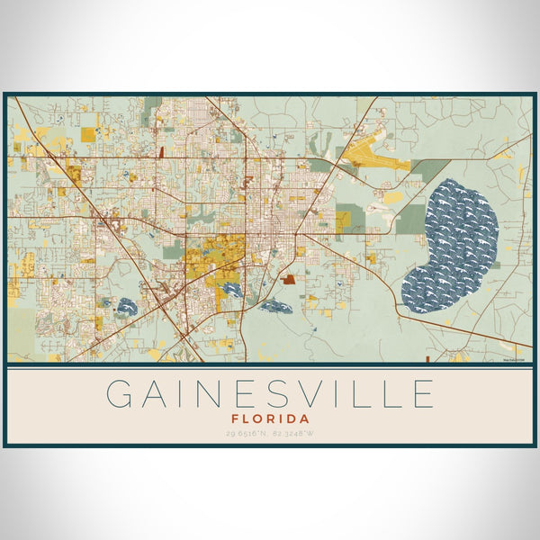 Gainesville - Florida Map Print in Woodblock