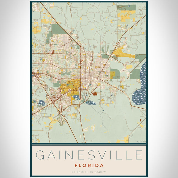 Gainesville - Florida Map Print in Woodblock