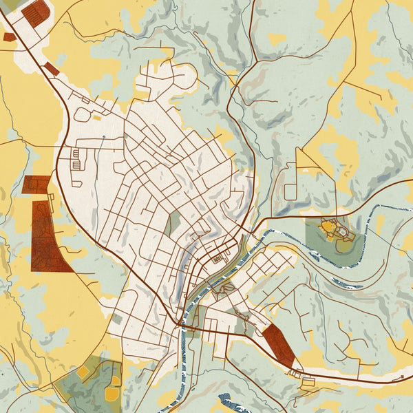 Galena - Illinois Map Print in Woodblock