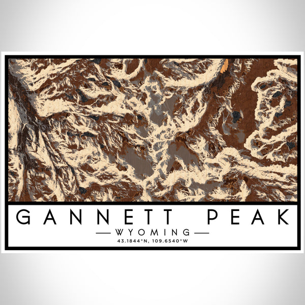 Gannett Peak Wyoming Map Print Landscape Orientation in Ember Style With Shaded Background