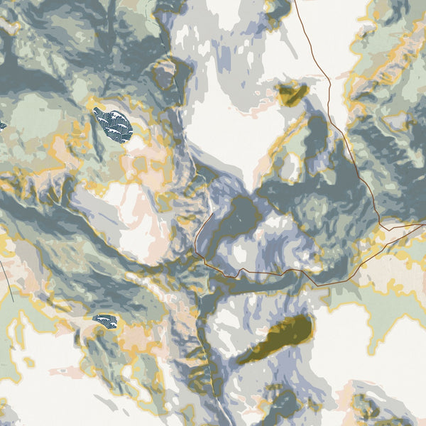 Gannett Peak Wyoming Map Print in Woodblock Style Zoomed In Close Up Showing Details