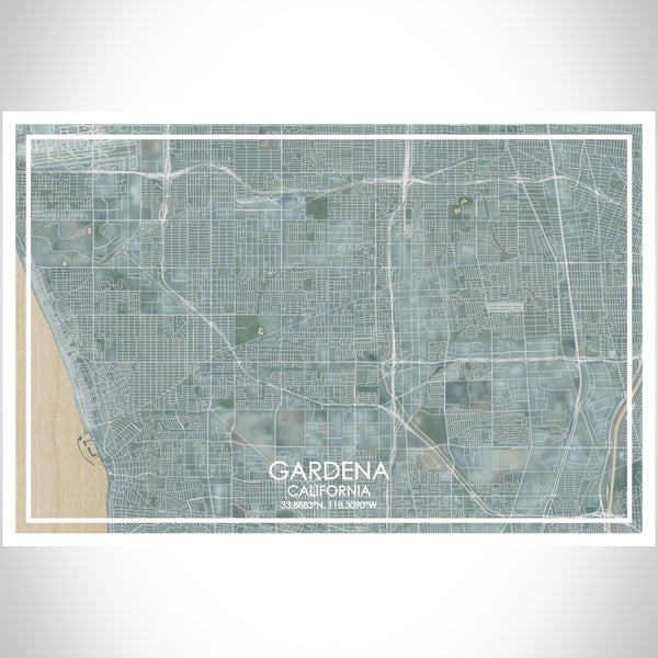 Gardena California Map Print Landscape Orientation in Afternoon Style With Shaded Background