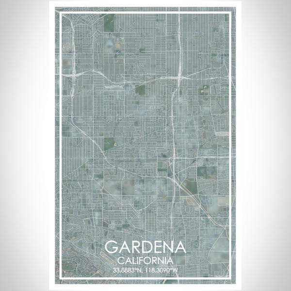 Gardena California Map Print Portrait Orientation in Afternoon Style With Shaded Background