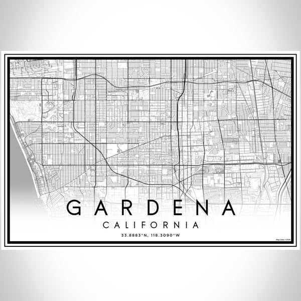 Gardena California Map Print Landscape Orientation in Classic Style With Shaded Background