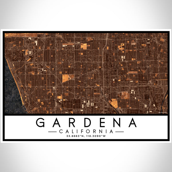 Gardena California Map Print Landscape Orientation in Ember Style With Shaded Background