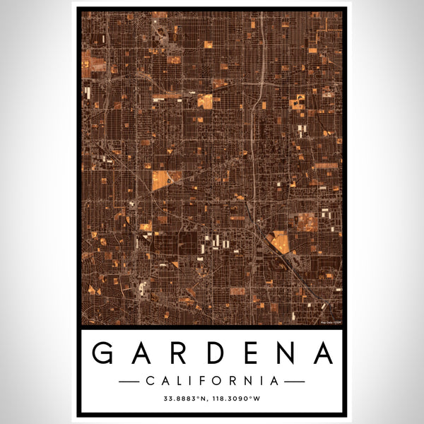 Gardena California Map Print Portrait Orientation in Ember Style With Shaded Background