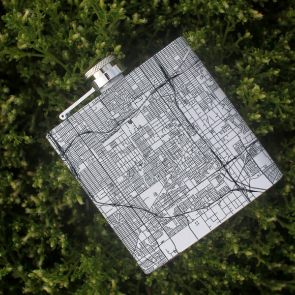 Gardena California Custom Engraved City Map Inscription Coordinates on 6oz Stainless Steel Flask in White