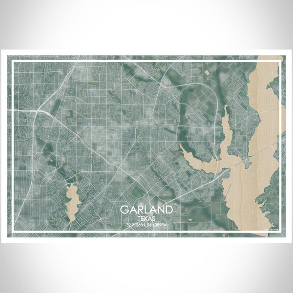 Garland Texas Map Print Landscape Orientation in Afternoon Style With Shaded Background