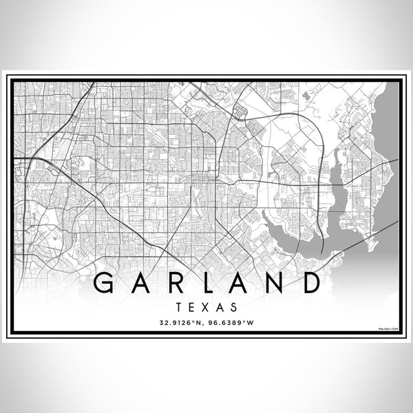 Garland Texas Map Print Landscape Orientation in Classic Style With Shaded Background