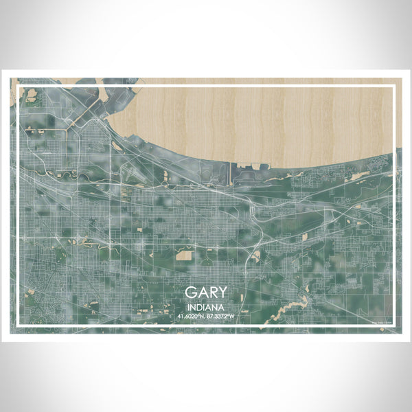 Gary Indiana Map Print Landscape Orientation in Afternoon Style With Shaded Background