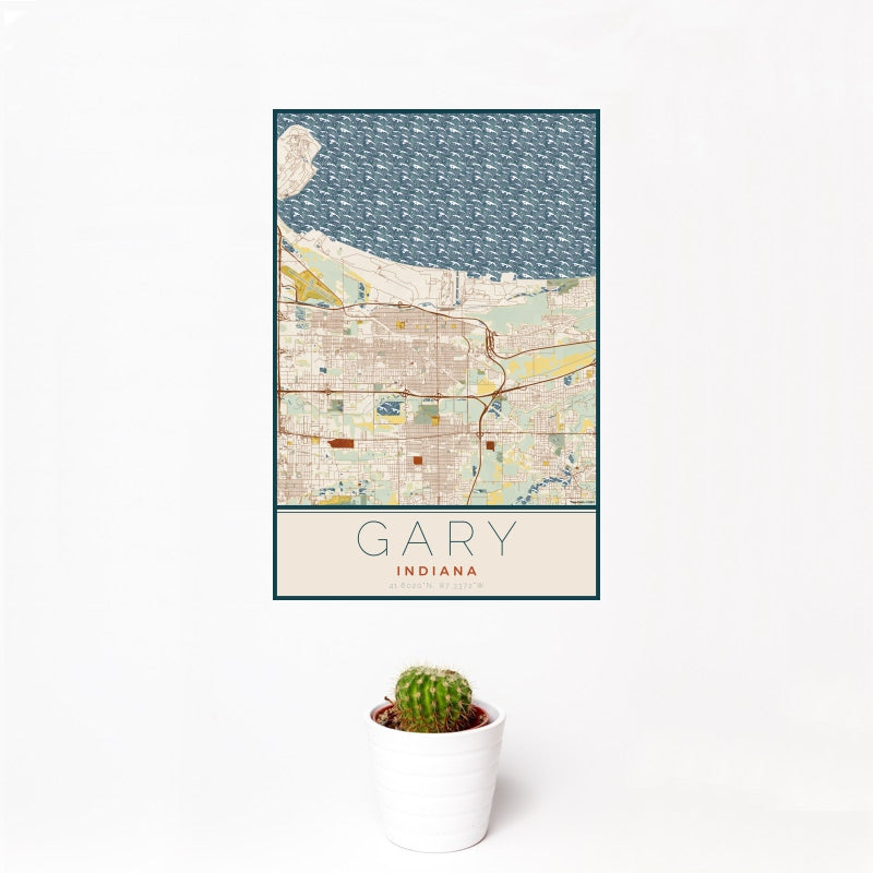 Gary - Indiana Map Print in Woodblock