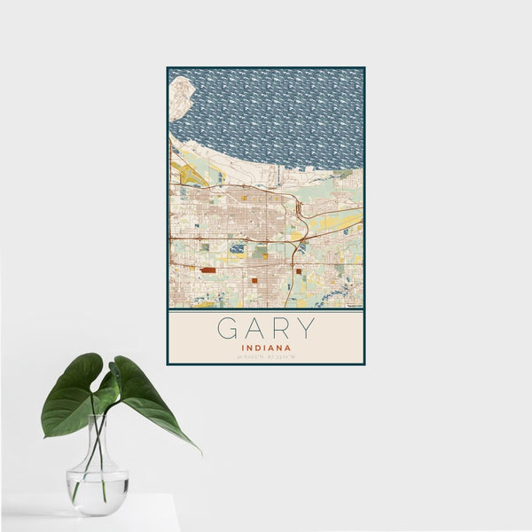 Gary - Indiana Map Print in Woodblock