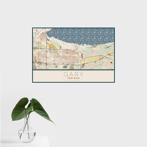 Gary - Indiana Map Print in Woodblock